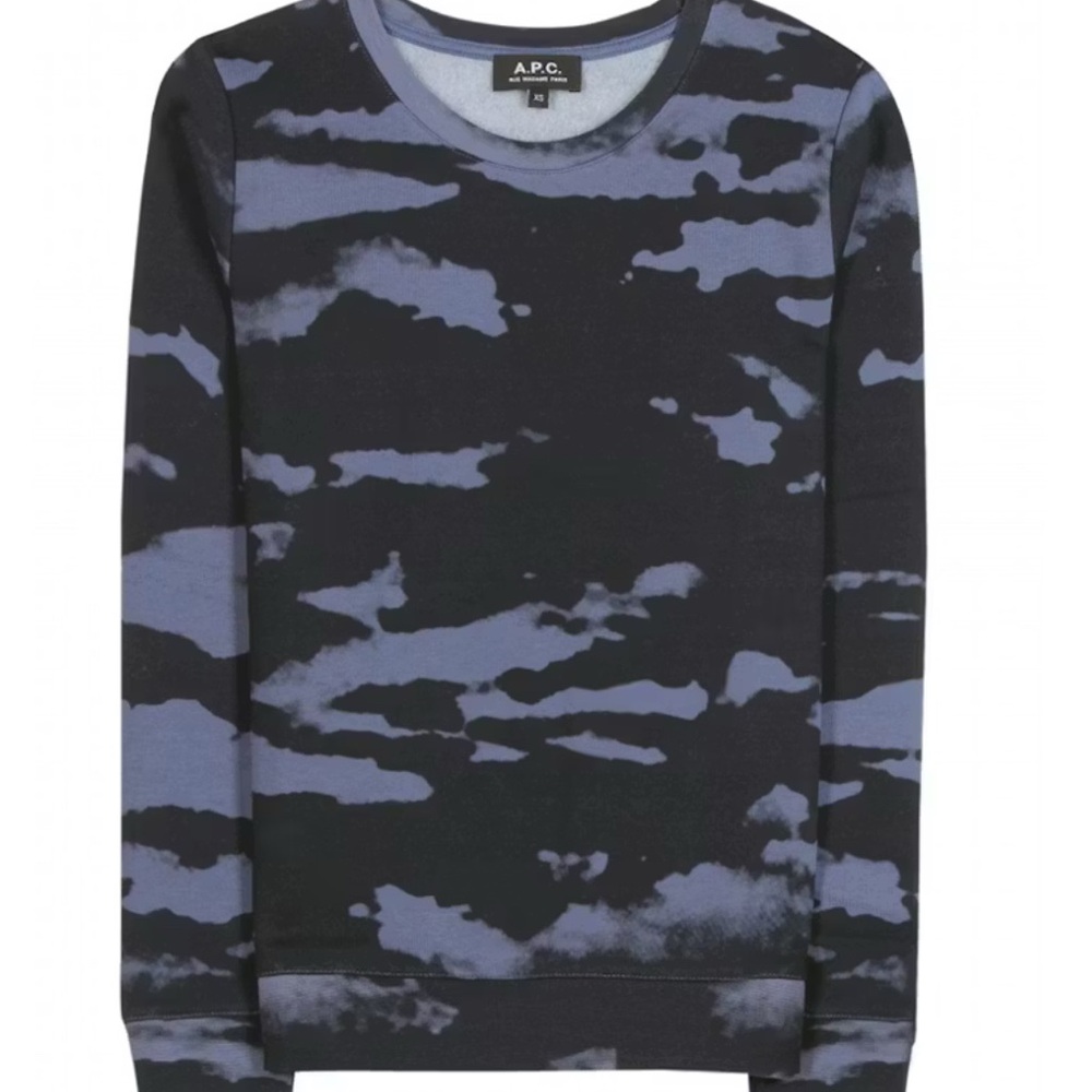 A.P.C. Men’s Navy Camouflage Print Sweatshirt Size Large